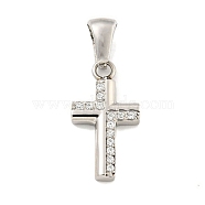 304 Stainless Steel Cubic Zirconia Pendants, Cross Charm, Stainless Steel Color, 18.5x10x2.5mm, Hole: 6x3.5mm(STAS-C102-04A-P)