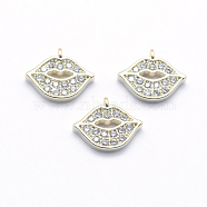 Long-Lasting Plated Brass Cubic Zirconia Charms, Real 18K Gold Plated, Nickel Free, Mouth/Lip, 8x9x1.5mm, Hole: 0.5mm(KK-K204-012G-NF)