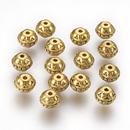 Tibetan Style Alloy Beads, Lead Free & Cadmium Free, Round, Antique Golden Color, 8mm in diameter, 7mm thick, hole: 1.5mm(GLF11126Y)