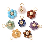 Natural Mixed Stone Beaded Pendants, with Gold Tone Copper Wire Wrapped Findings, Flower Charms, Mixed Color, 12.5~13.5x9~11x4.5mm, Hole: 2.5mm(PALLOY-JF02103)