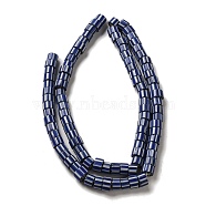 Handmade Nepalese Lampwork Beads, Column with Stripe, Blue, 7x4mm, Hole: 2mm, about 103~134pcs/strand, 25.59~26.38''(65~67cm)(LAMP-B023-07B-19)