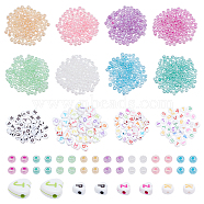 ARRICRAFT 1400Pcs 12 Style Craft Style Acrylic Beads, Horizontal Hole, Heart & Round & Flat Round with Initial Letter, Glass Seed Beads, Ceylon, Mixed Color, 4~10x7.5~11x4~5mm(MACR-AR0001-08)