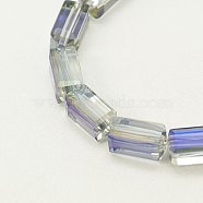 Electroplate Glass Beads, Half Rainbow Plated, Faceted, Cuboid, Clear, 8x4x4mm, Hole: 1mm(EGLA-J023-8x4mm-02)