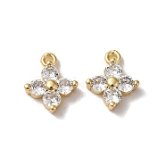 Brass with Glass Rhinestone Charms, Flower Charm, Real 18K Gold Plated, 11x9x3mm, Hole: 1.2mm(KK-B079-17G)