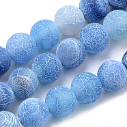 Natural Weathered Agate Beads Strands, Frosted, Dyed, Round, Deep Sky Blue, 6mm, Hole: 1mm, about 62pcs/strand, 15.7 inch(G-S259-05C-6mm)