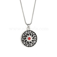 201 Stainless Steel Chain,  Zinc Alloy Pendant Necklaces, Flat Round with Sun, Antique Silver & Stainless Steel Color, 22.24 inch(56.5cm)(NJEW-C034-06P)