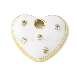 Brass Micro Pave Cubic Zirconia Pendants, Heart Charms, with Enamel, Rack Plating, Long-Lasting Plated, Real 18K Gold Plated, White, 17.5x20x3mm, Hole: 3mm(KK-P290-05G-01)