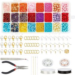 DIY Jewelry Set Making Kits, Including Natural Gemstone Chip Beads, Glass Seed Beads, Iron Findings, Zinc Alloy Lobster Claw Clasps, Brass Earring Hooks, Copper Wire and Elastic Crystal Thread, Colorful, 6x1.8mm, Hole: 0.6mm, 6 colors, 400pcs/color, 2400pcs/set(DIY-NB0001-58)