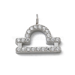 304 Stainless Steel Micro Pave Cubic Zirconia Charms, Constellation, Libra, 11x12.5x2mm, Hole: 1.8mm(STAS-Z107-09P-06)