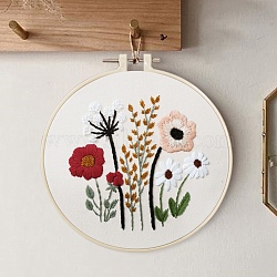 DIY Embroidery Sets, Including Imitation Bamboo Embroidery Frame, Iron Pins, Embroidered Cloth, Cotton Colorful Embroidery Threads, Flower Pattern, 30x30x0.05cm(DIY-P021-C05)