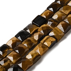 Natural Tiger Eye Beads Strands, Faceted, Square, 9~10.5x9~10.5x5~5.5mm, Hole: 1mm, about 39~42pcs/strand, 14.96~15.35 inch (38~39cm)(G-C109-A07-02)