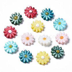 Natural Freshwater Shell Beads, with Enamel, Flower, Mixed Color, 12x4mm, Hole: 0.9mm(SHEL-N003-20D)