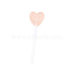 Resin Cabochons, with Plastic Handle and Paillette/Sequins, Heart Lollipop, Bisque, 66x18x6mm(RESI-WH0025-13E)