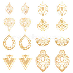 Elite DIY Filigree Jewelry Making Finding Kit, Including 304 Stainless Steel Filigree Joiners & Pendants, Brass Pendants, Leaf & Teardrop & Rhombus, Golden, 16Pcs/box(DIY-PH0010-86)