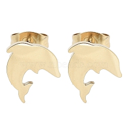 Vacuum Plating 304 Stainless Steel Stud Earrings for Women, Dolphin, Golden, 10x9.5mm(EJEW-A048-45A-G)