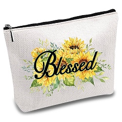 Custom Polycotton Canvas Stroage Bags, Metal Zipper Pouches, Rectangle, Sunflower Pattern, 18x25cm(ABAG-WH0029-051)