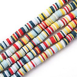 Handmade Polymer Clay Beads Strands, for DIY Jewelry Crafts Supplies, Heishi Beads, Disc/Flat Round, Cyan, 6x0.5~1mm, Hole: 1.8mm, about 290~320pcs/strand, 15.75 inch~16.14 inch(40~41cm)(CLAY-R089-6mm-T02B-07)