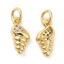 Rack Plating Brass Micro Pave Clear Cubic Zirconia Charms, with Jump Ring, Long-Lasting Plated, Cadmium Free & Lead Free, Conch Charm, Real 18K Gold Plated, 12.5x6.5x3.5mm, Hole: 3mm(KK-I706-06G)