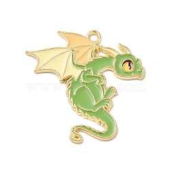 Alloy Enamel Pendants, Light Gold, Pterosaur Charm, Lime Green, 29x30x1mm, Hole: 2mm(X-ENAM-A143-10KCG-01)