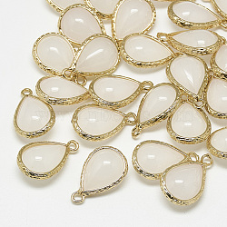 Glass Pendants, with Golden Tone Brass Findings, teardrop, WhiteSmoke, 18.5x12.5x7mm, Hole: 1.5mm(GLAA-Q068-19A-13)