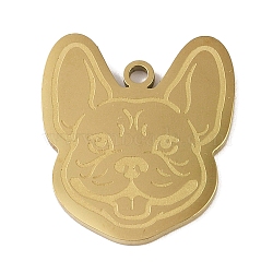 304 Stainless Steel Pendants, Bulldog Charm, Golden, 21.5x19.5x1.5mm, Hole: 1mm(STAS-C095-32G)