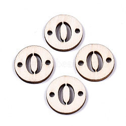 Unfinished Natural Poplar Wood Links Connectors, Laser Cut, Flat Round with Number, Num.0, 19.5x2.5mm, Hole: 2mm(WOOD-S045-138A-0)