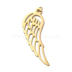 304 Stainless Steel Pendants, with Jump Ring, Laser Cut, Wing Charm, Real 14K Gold Plated, 40x15x0.9mm, Hole: 2.5mm(STAS-K263-25G)