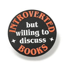 Introverted but Willing to Discuss Books Zinc Alloy Brooches, Word Enamel Pins for Backpack, Suit, Black, 30x1.5mm(JEWB-A023-01G)