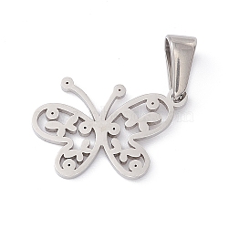 Non-Tarnish 304 Stainless Steel Pendants, Laser Cut, Hollow, Butterfly Charms, Stainless Steel Color, 19.5x16x1mm, Hole: 2.5x4.5mm(STAS-G284-10P)