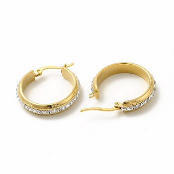 Crystal Rhinestone Hoop Earrings, 304 Stainless Steel Jewelry for Women, Golden, 25x28x3mm, Pin: 0.6x1mm