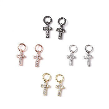 Brass Micro Pave Cubic Zirconia Tiny Cross Charms, Clear, Mixed Color, 9x5x1.5mm, Hole: 2mm, 2pcs/color, 4colors, 8pcs/set