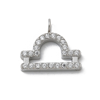 304 Stainless Steel Micro Pave Cubic Zirconia Charms, Constellation, Libra, 11x12.5x2mm, Hole: 1.8mm