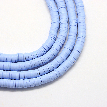 Handmade Polymer Clay Beads, Disc/Flat Round, Heishi Beads, Cornflower Blue, 8x0.5~1mm, Hole: 2mm, about 380~400pcs/strand, 17.7 inch