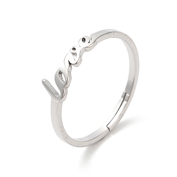304 Stainless Steel Finger Rings, Word Love Adjustable Rings for Women, Stainless Steel Color, Inner Diameter: 17mm