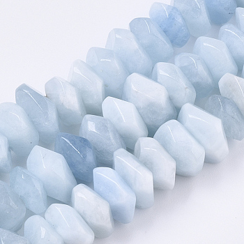 Natural Aquamarine Beads Strands, Nuggets, Faceted, 9.5~11x6~7mm, Hole: 1.2mm, about 30~32pcs/strand, 7.48 inch(19cm)