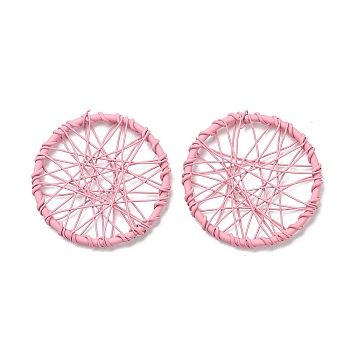 Spray Painted Alloy Pendants,  Bicycle Wheel Charm, Pink, 30x2.5mm