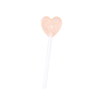 Resin Cabochons, with Plastic Handle and Paillette/Sequins, Heart Lollipop, Bisque, 66x18x6mm