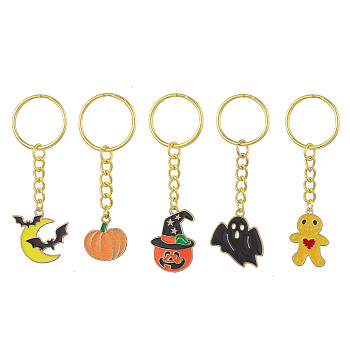 Halloween Theme Alloy Enamel Pendant Keychain, with Iron Ring, Mixed Shapes, Mixed Color, 7.1~8.1cm