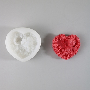 Valentine's Day Heart & Rose & Angel DIY Silicone Molds, Fondant Molds, Resin Casting Molds, for Chocolate, Candy, UV Resin & Epoxy Resin Craft Making, White, 80x82x29.5mm