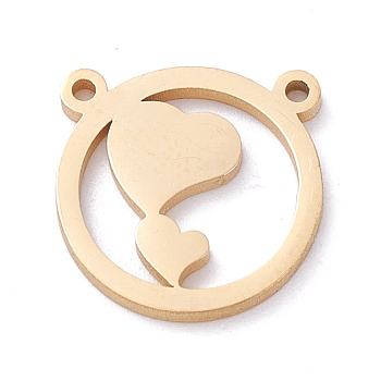Vacuum Plating 304 Stainless Steel Pendants, Flat Round with Heart, Golden, 12x1mm, Hole: 1mm