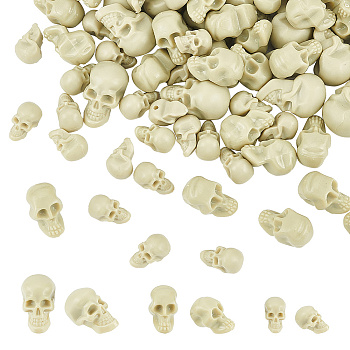 DIY Halloween Skull Vase Fillers for Centerpiece Floating Candles, Including Plastic Figurine & Half Drilled Beads, Pale Goldenrod, 140Pcs/box