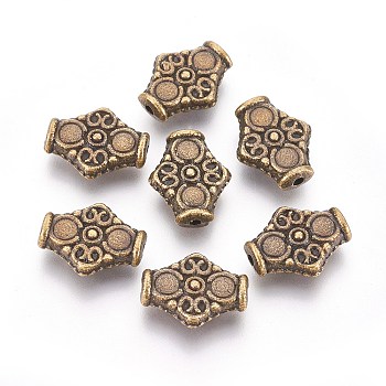 Tibetan Style Alloy Beads, Rhombus, Cadmium Free & Nickel Free & Lead Free, Antique Bronze, 15x12.5x4.5mm, Hole: 1.5mm