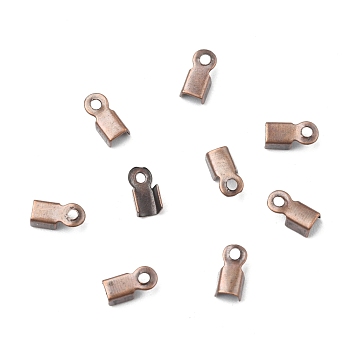 Iron Folding Crimp Ends, Fold Over Crimp Cord Ends, Red Copper, 6x3x2.3mm, Hole: 1.2mm