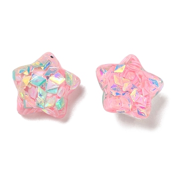 Transparent Epoxy Resin Cabochons, with PVC Sequins, Star, Pink, 16x16x8.5mm