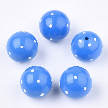 Acrylic Beads, Round with Spot, Dodger Blue, 16x15mm, Hole: 2.5mm