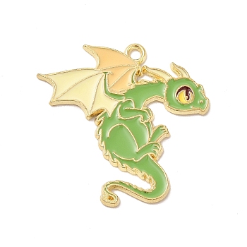 Alloy Enamel Pendants, Light Gold, Pterosaur Charm, Lime Green, 29x30x1mm, Hole: 2mm