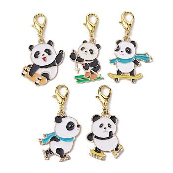 Panda Alloy Enamel Pendant Decorations, with Zinc Alloy Lobster Claw Clasps, Mixed Color, 47~48mm