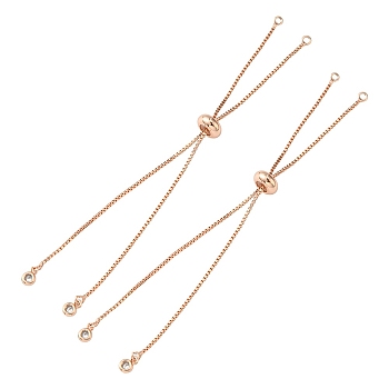 Rack Plating Brass Box Chain Slider Bracelets, with Cubic Zirconia Charm, Long-Lasting Plated, for Adjustable Link Bracelet Making, Rose Gold, Single Chain Length: about 11.5~12cm