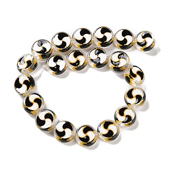 Glass Beads Strands, with Enamel, Flat Round, Black, 17x7mm, Hole: 1.5mm, about 19pcs/strand, 12.60 inch(32cm)