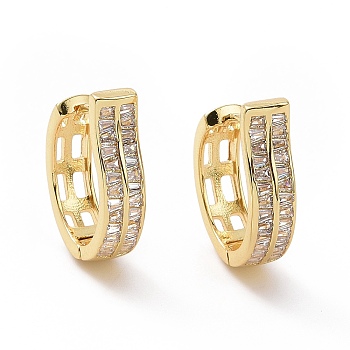 Cubic Zirconia Rectangle Earrings, Golden Brass Jewelry for Women, Clear, 18x5x18mm, Pin: 1mm